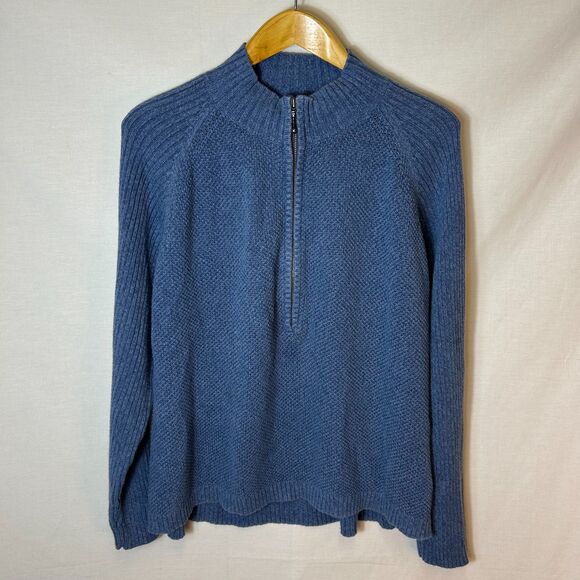 Woolrich Medium Blue Cotton Textured Knit 1/2 Zip Mockneck Sweater Size XL - Picture 2 of 13